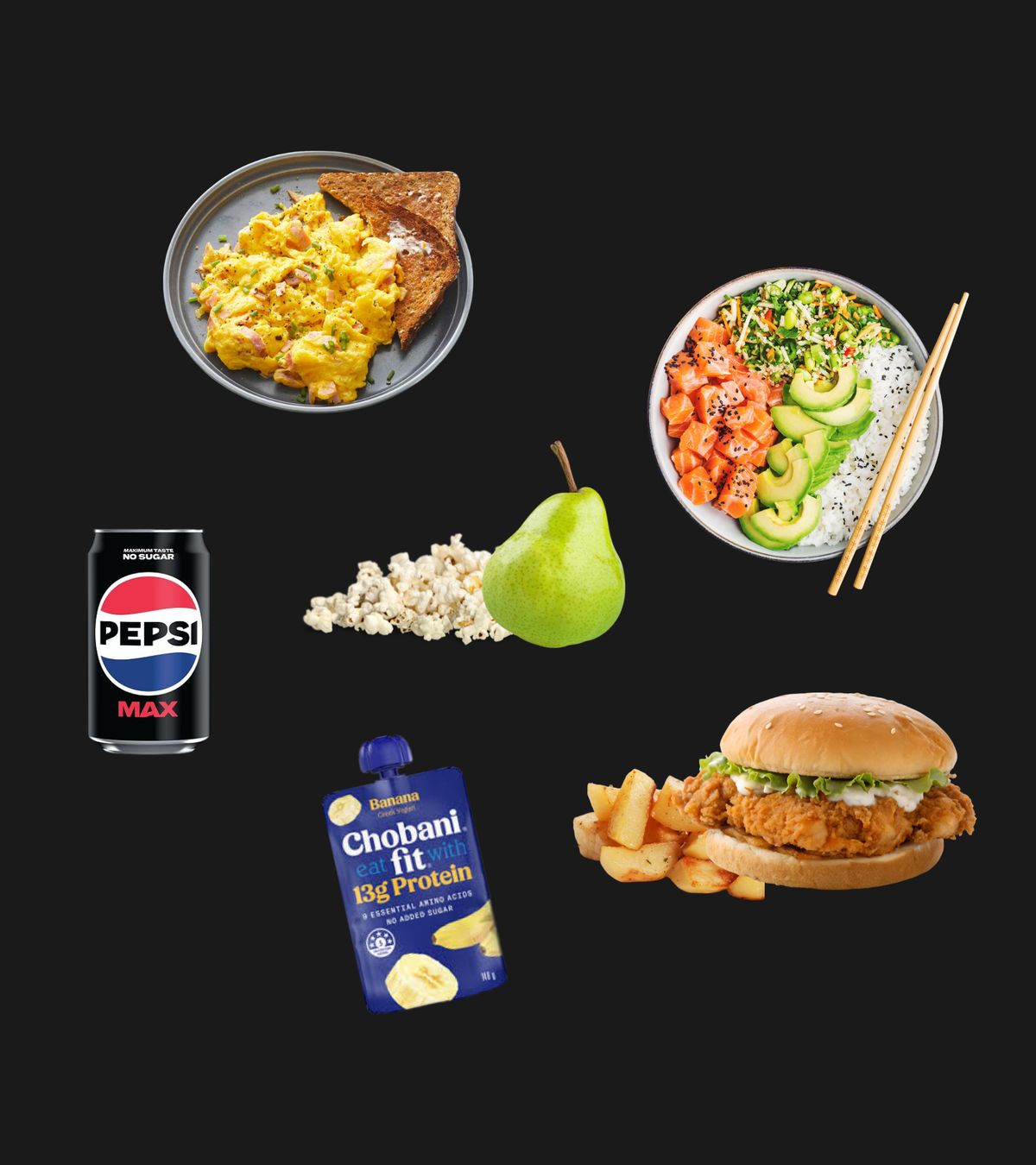 Nina works a 9-5, so her meal plans are built around easy, satisfying meals that fit into her workday and don’t require hours in the kitchen. Her favourite meal plan ever included scrambled eggs on toast for breakfast, a salmon sushi bowl for lunch and a homemade crispy chicken burger & fries for dinner - plus snacks throughout the day and her daily Pepsi Max of course.